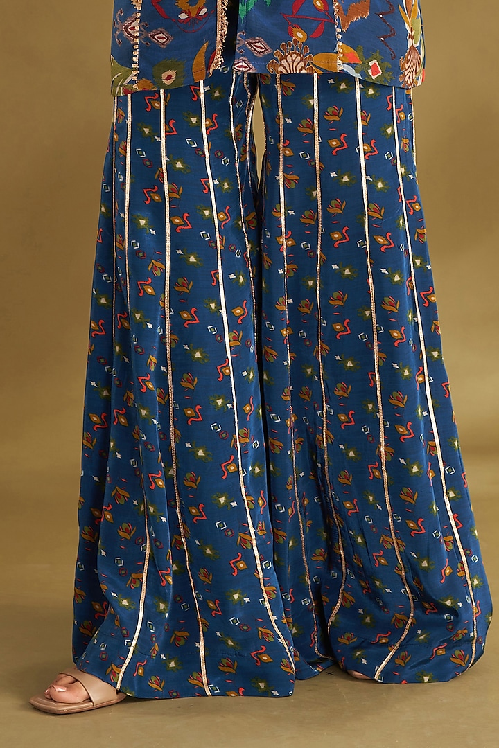 Royal Blue Natural Crepe Paneled Party Wear Sharara Set by Affroz at Pernia's Pop Up Shop