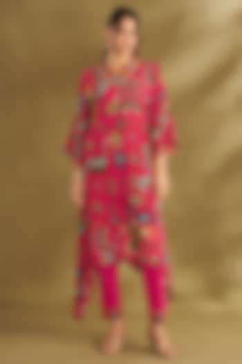 Hot Pink Natural Crepe Digital Printed & Embroidered Kurta Set by Affroz at Pernia's Pop Up Shop