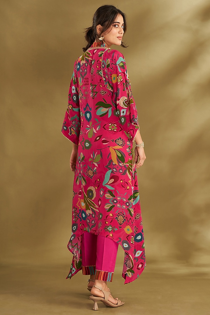 Hot Pink Natural Crepe Digital Printed & Embroidered Kurta Set by Affroz at Pernia's Pop Up Shop