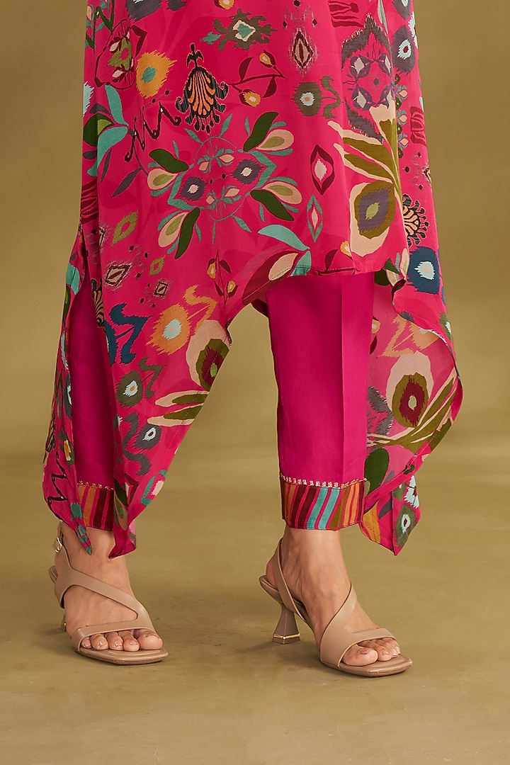 Hot Pink Natural Crepe Digital Printed & Embroidered Kurta Set by Affroz at Pernia's Pop Up Shop