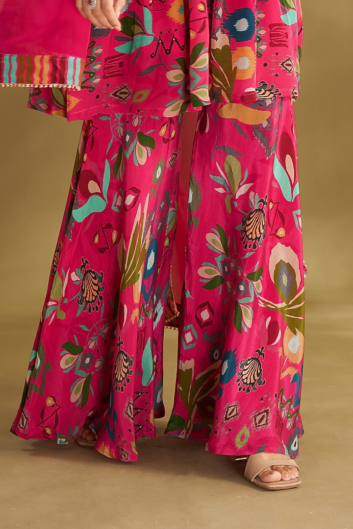 Hot Pink Natural Crepe Ikat Digital Printed Party Wear Sharara Set by Affroz at Pernia's Pop Up Shop