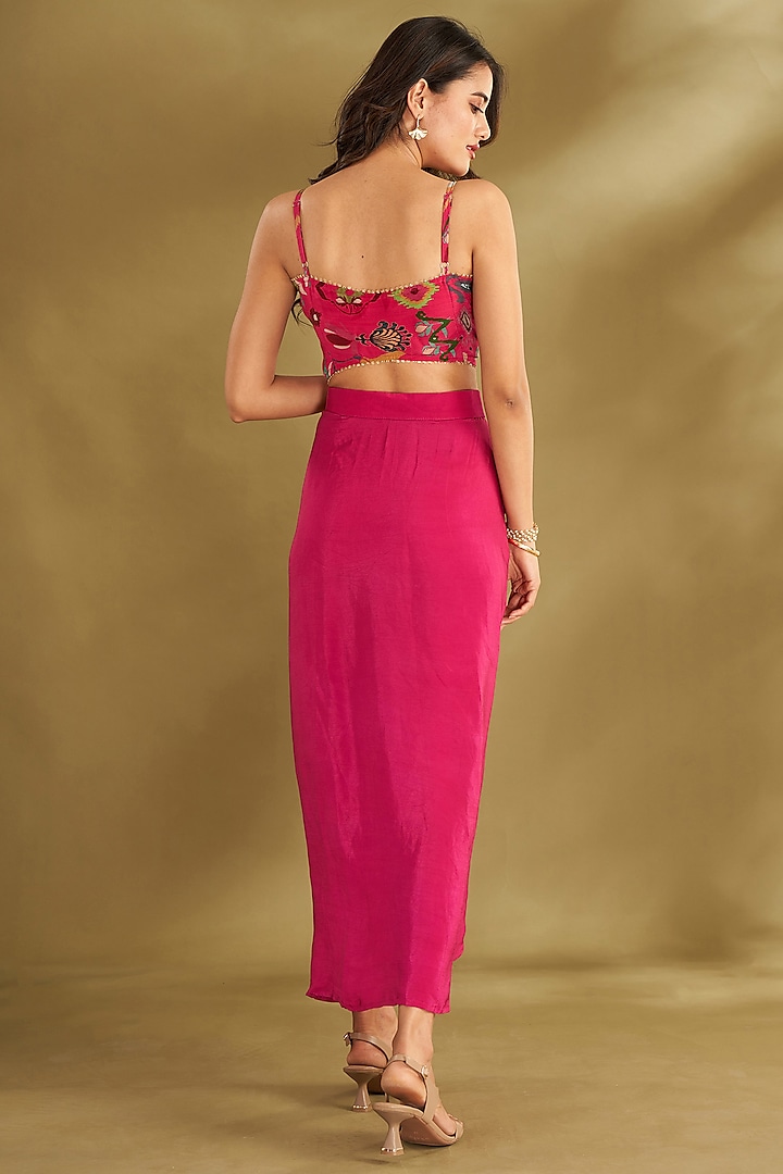 Hot Pink Natural Crepe Ikat Digital Printed & Embroidered Cape Set by Affroz at Pernia's Pop Up Shop