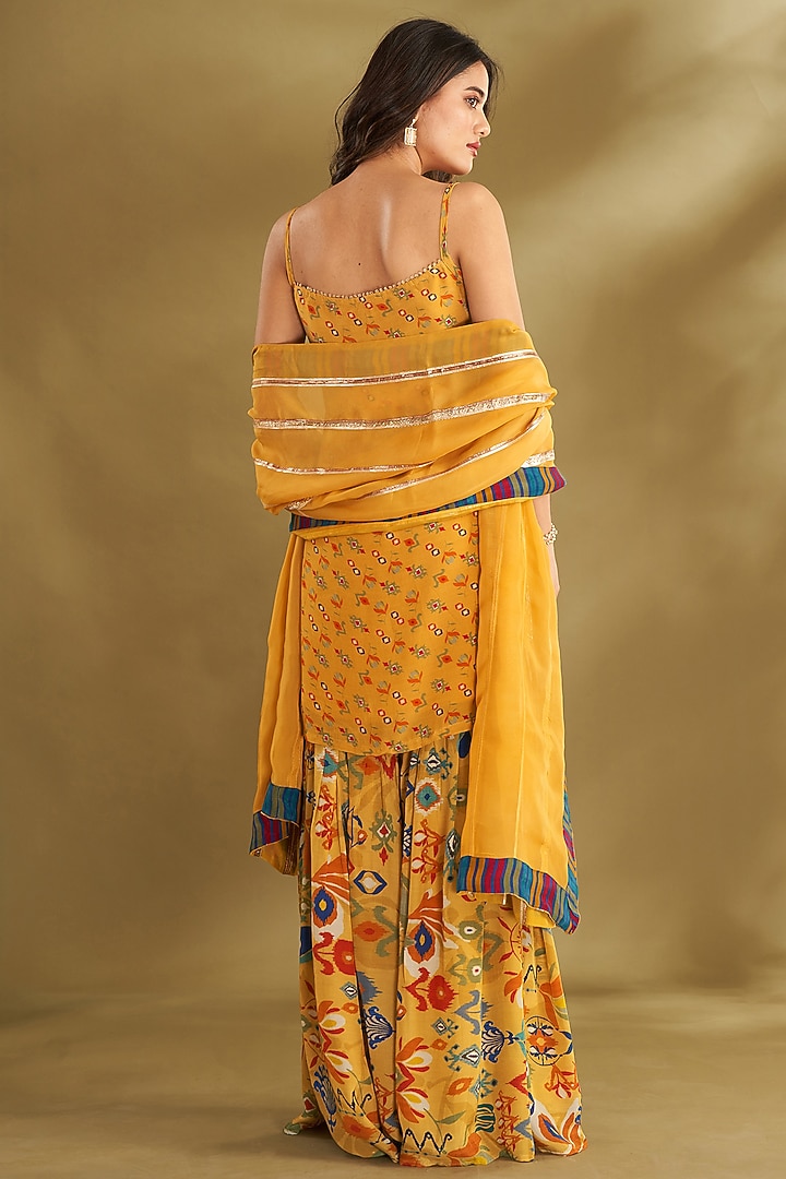 Dandelion Yellow Natural Crepe Floral Printed Party Wear Sharara Set by Affroz at Pernia's Pop Up Shop