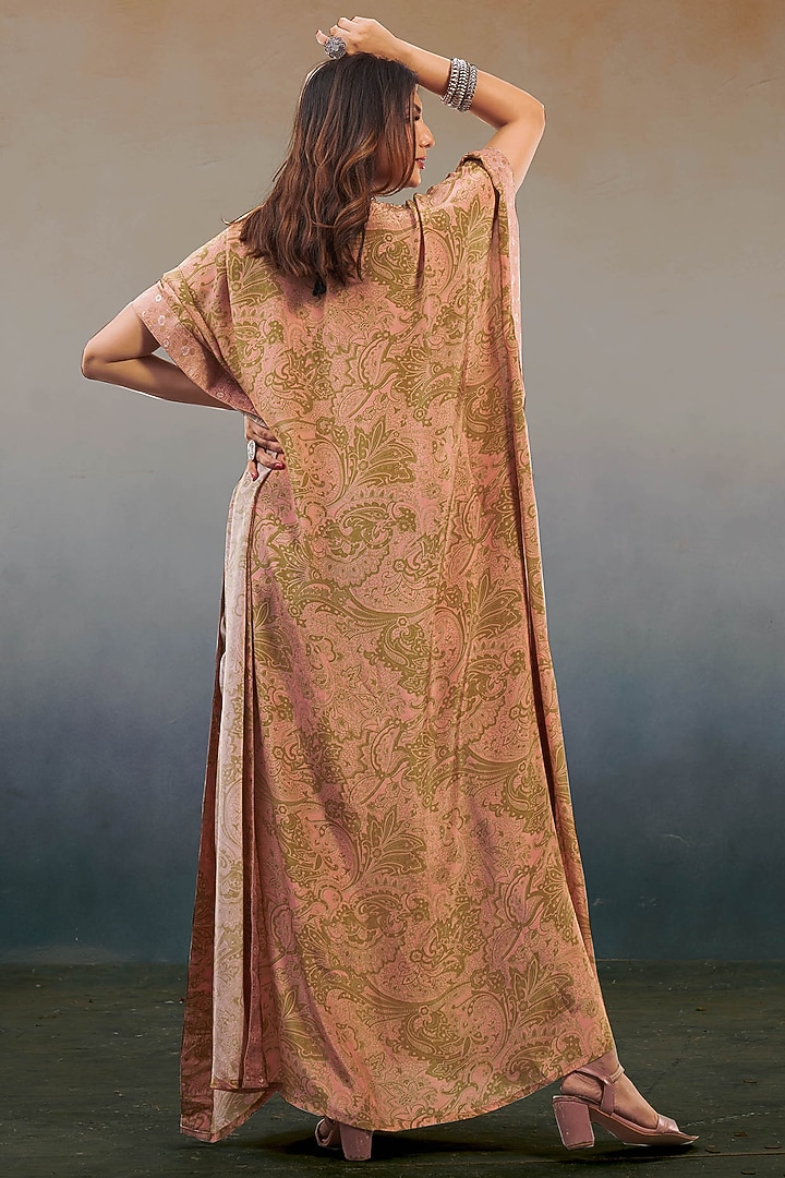 Pastel Pink Viscose Crepe Paisley Printed Kaftan by Affroz at Pernia's Pop Up Shop