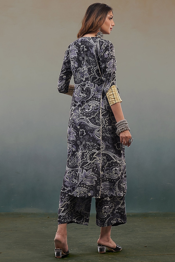Black Viscose Crepe Paisley Printed A-Line Kurta Set by Affroz at Pernia's Pop Up Shop