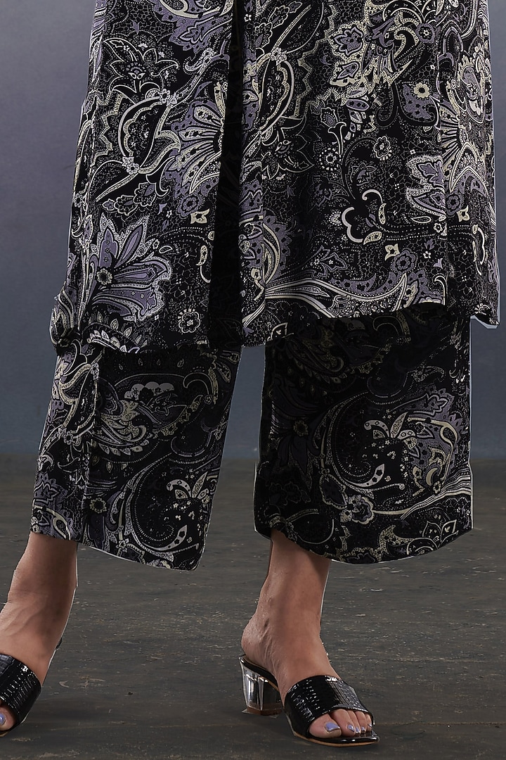 Black Viscose Crepe Paisley Printed A-Line Kurta Set by Affroz at Pernia's Pop Up Shop