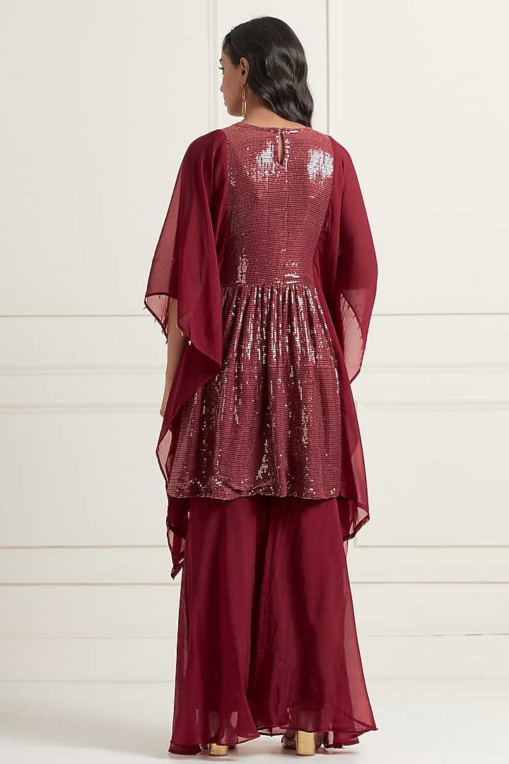 Burgundy Organza Silk Party Wear Sharara set by Affroz at Pernia's Pop Up Shop