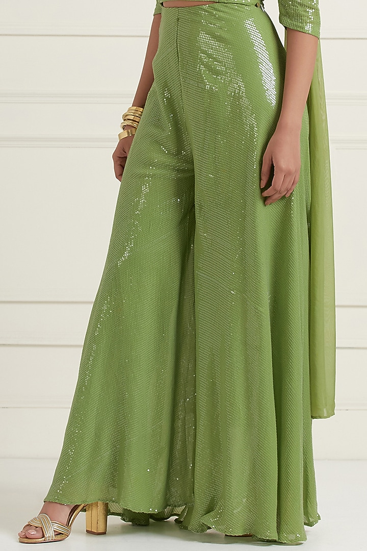 Apple Green Georgette Hand Embroidered Pant Set by Affroz at Pernia's Pop Up Shop