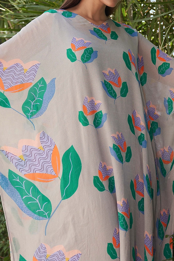 Grey Georgette Floral Printed Kaftan by Affroz at Pernia's Pop Up Shop
