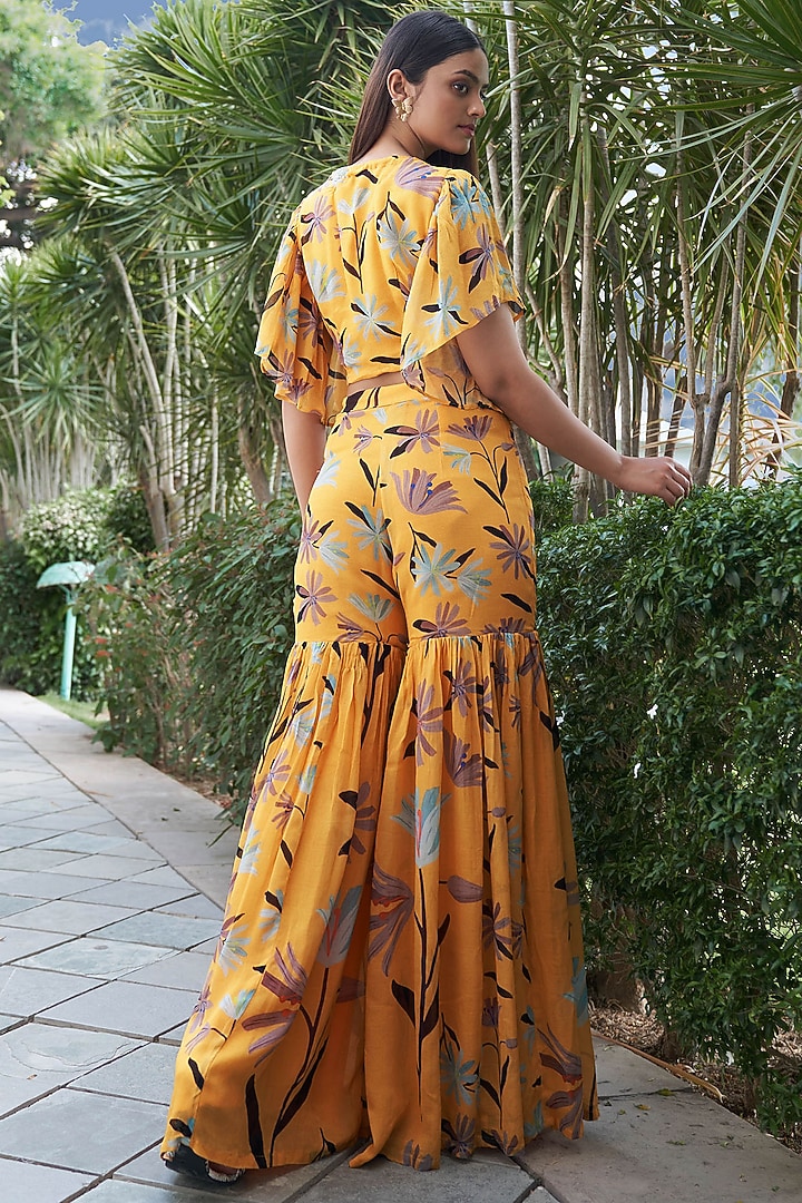Mustard Georgette Printed Co-Ord Set by Affroz at Pernia's Pop Up Shop