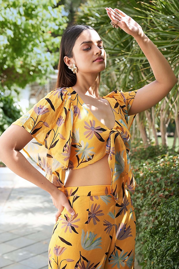 Mustard Georgette Printed Co-Ord Set by Affroz at Pernia's Pop Up Shop