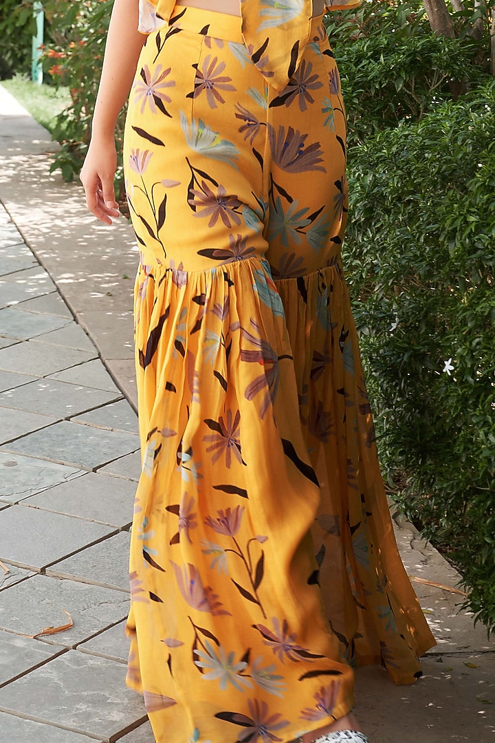 Mustard Georgette Printed Co-Ord Set by Affroz at Pernia's Pop Up Shop