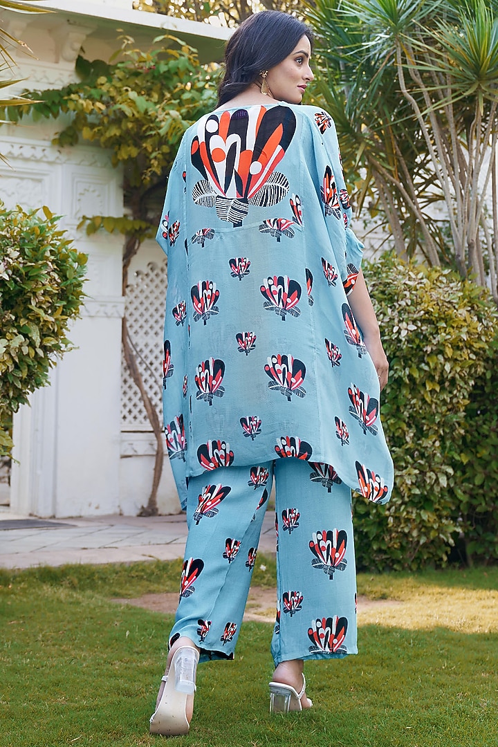 Blue Georgette Printed Co-Ord Set by Affroz at Pernia's Pop Up Shop