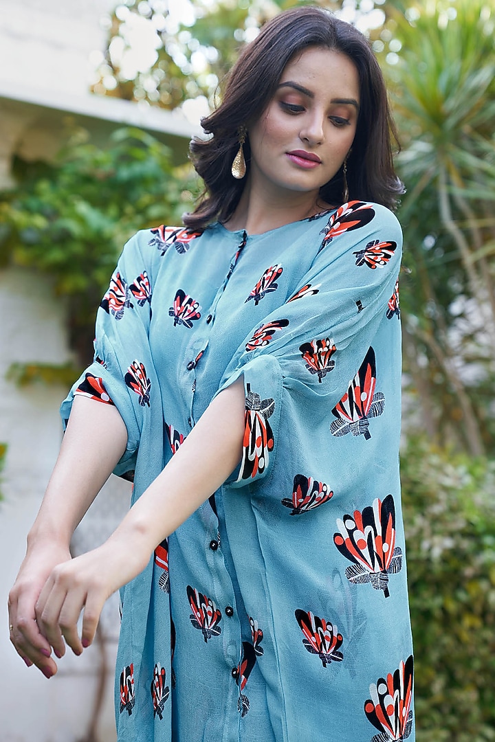 Blue Georgette Printed Co-Ord Set by Affroz at Pernia's Pop Up Shop