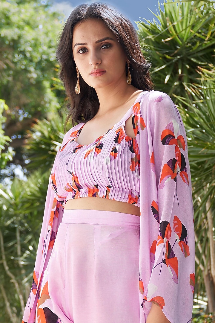 Lilac Georgette Floral Printed Jacket Set by Affroz at Pernia's Pop Up Shop