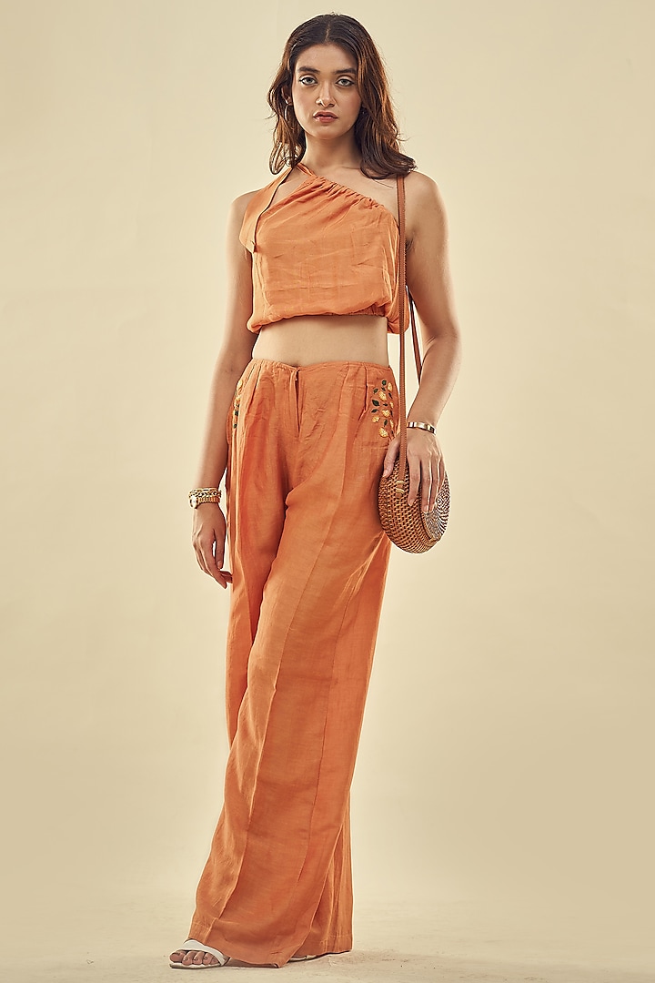 Rust Viscose Linen Co-Ord Set by Affroz at Pernia's Pop Up Shop