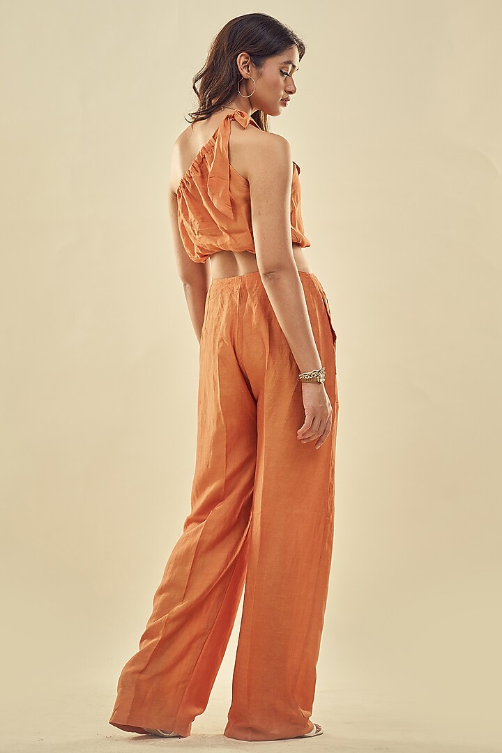 Rust Viscose Linen Co-Ord Set by Affroz at Pernia's Pop Up Shop