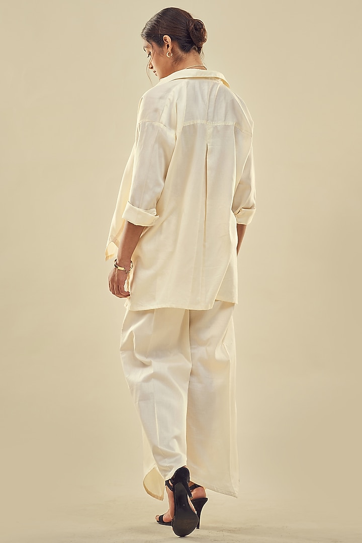 Off-White Cotton Satin Co-Ord Set by Affroz at Pernia's Pop Up Shop