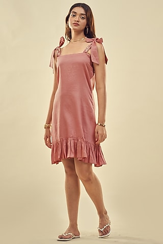 Mauve-Pink Cotton Satin Dress by Affroz