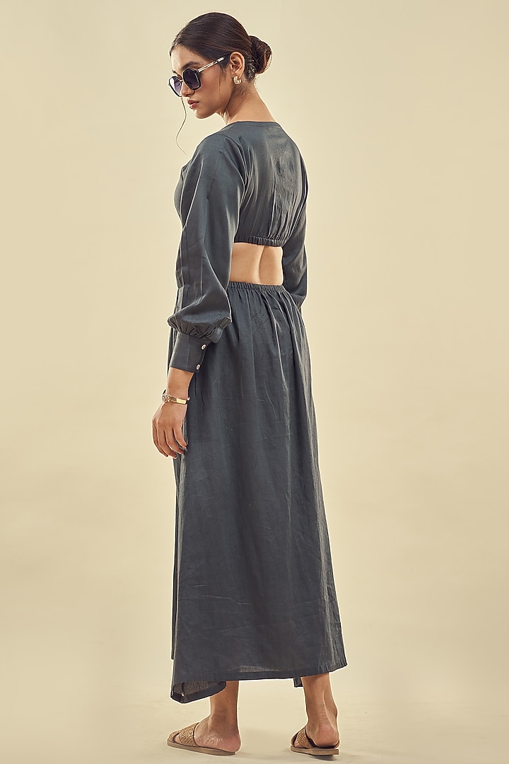 Dark Grey Cotton Satin Maxi Summer Dress by Affroz at Pernia's Pop Up Shop