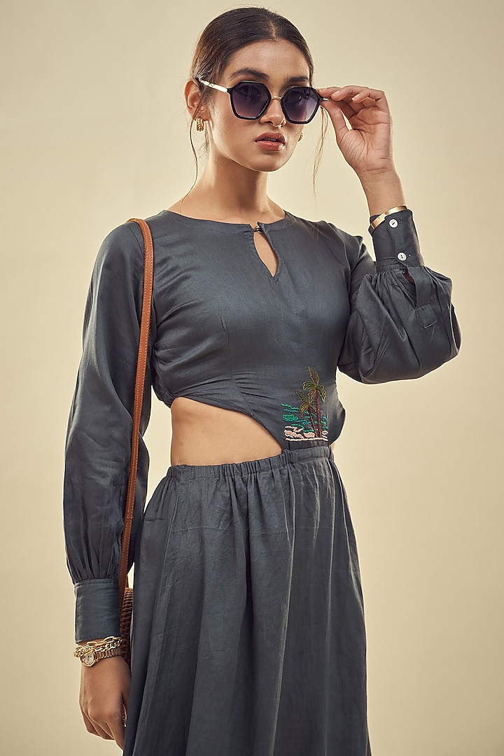Dark Grey Cotton Satin Maxi Summer Dress by Affroz at Pernia's Pop Up Shop