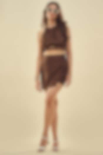 Brown Silk Skirt Set by Affroz