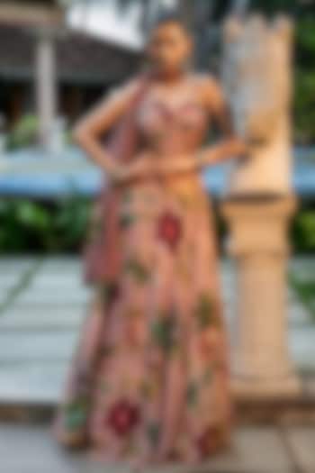 Pink Organza Silk Floral Printed Wedding Lehenga Set by Affroz at Pernia's Pop Up Shop
