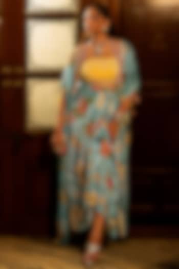 Sky Blue Viscose Crepe Floral Tropical Printed Skirt Set by Affroz at Pernia's Pop Up Shop