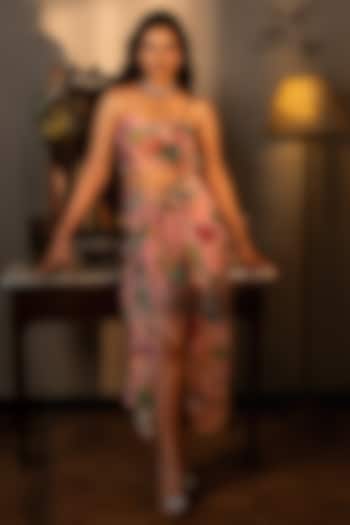 Dusty Rose Pink Viscose Crepe Floral Printed Skirt Set by Affroz at Pernia's Pop Up Shop