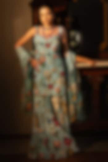 Powder Blue Viscose Crepe Floral Printed Party Wear Sharara Set by Affroz at Pernia's Pop Up Shop