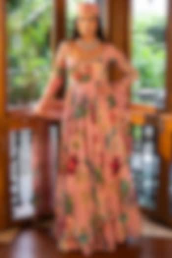 Pink Organza Silk Floral Printed Wedding Anarkali Set by Affroz at Pernia's Pop Up Shop