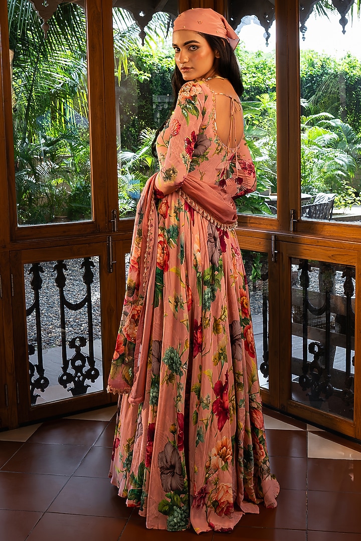 Pink Organza Silk Floral Printed Wedding Anarkali Set by Affroz at Pernia's Pop Up Shop