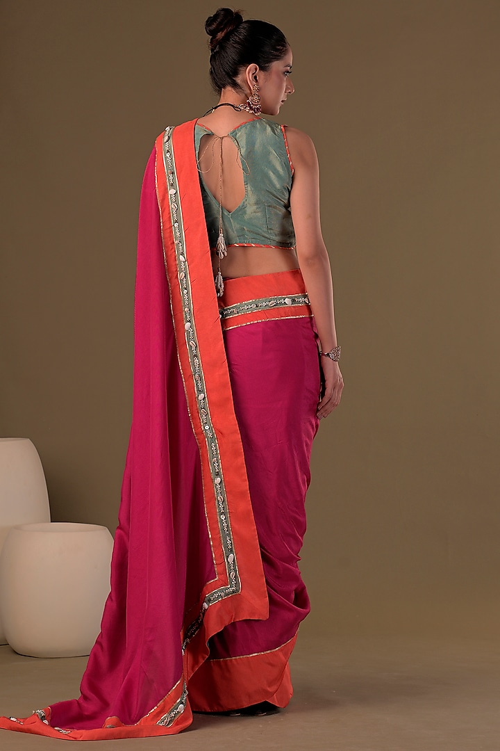 Fuchsia Pink Dola Silk Party Wear Saree Set by Affroz at Pernia's Pop Up Shop