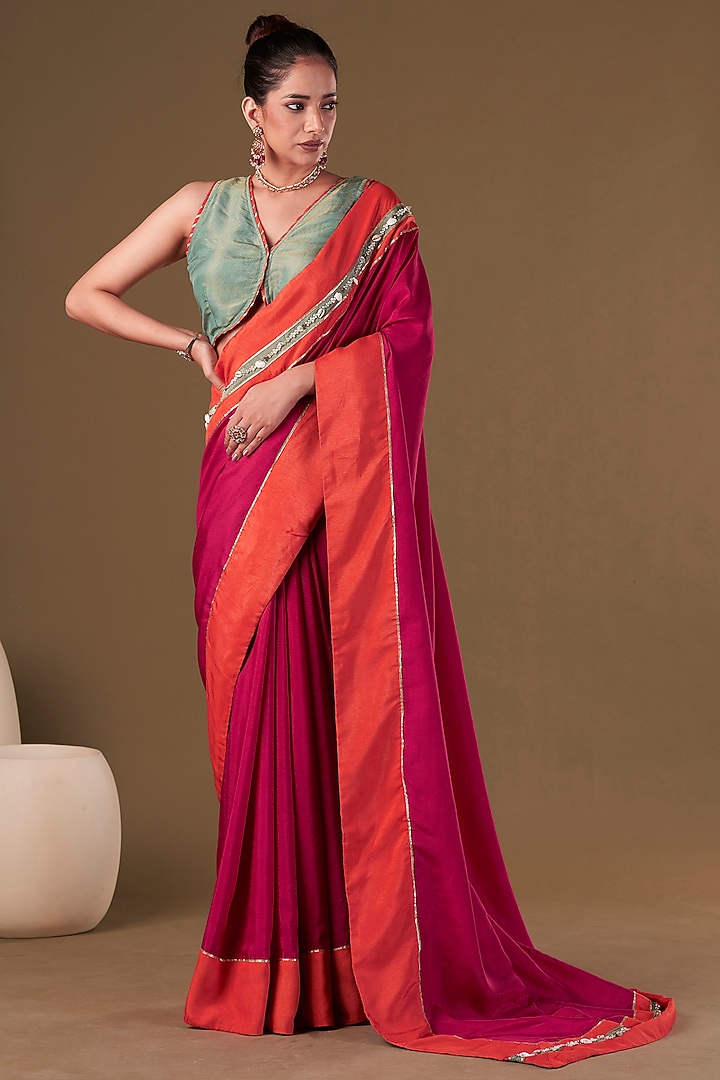 Fuchsia Pink Dola Silk Party Wear Saree Set by Affroz at Pernia's Pop Up Shop