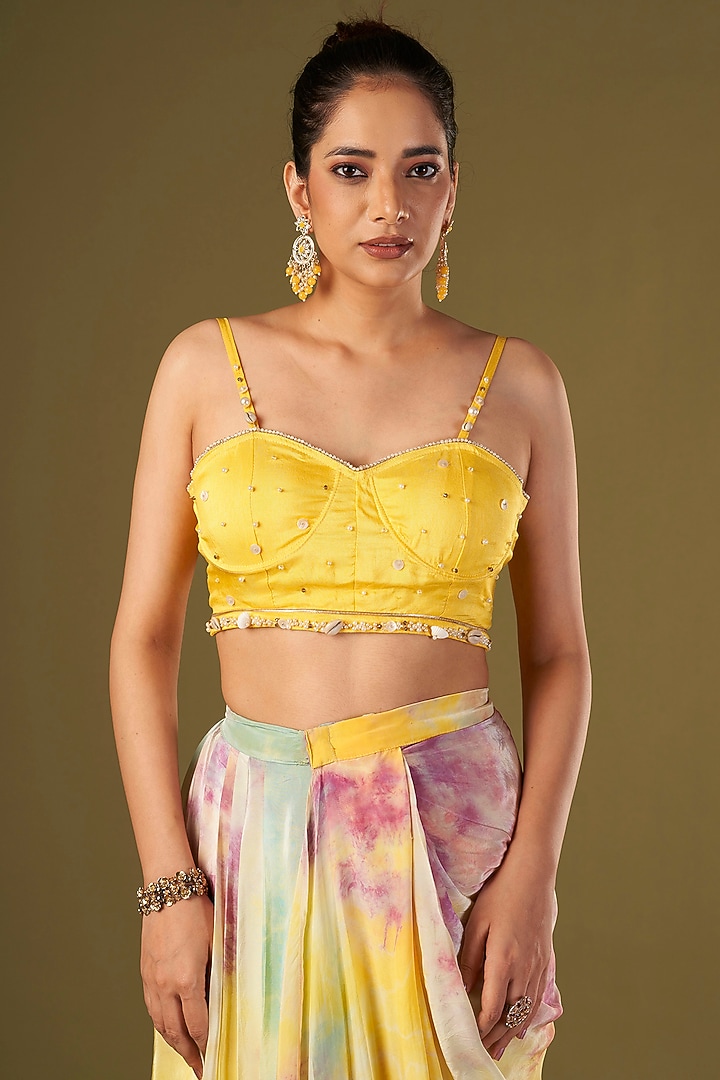 Multi-Colored Viscose Crepe Tie-Dye Draped Skirt Set by Affroz at Pernia's Pop Up Shop
