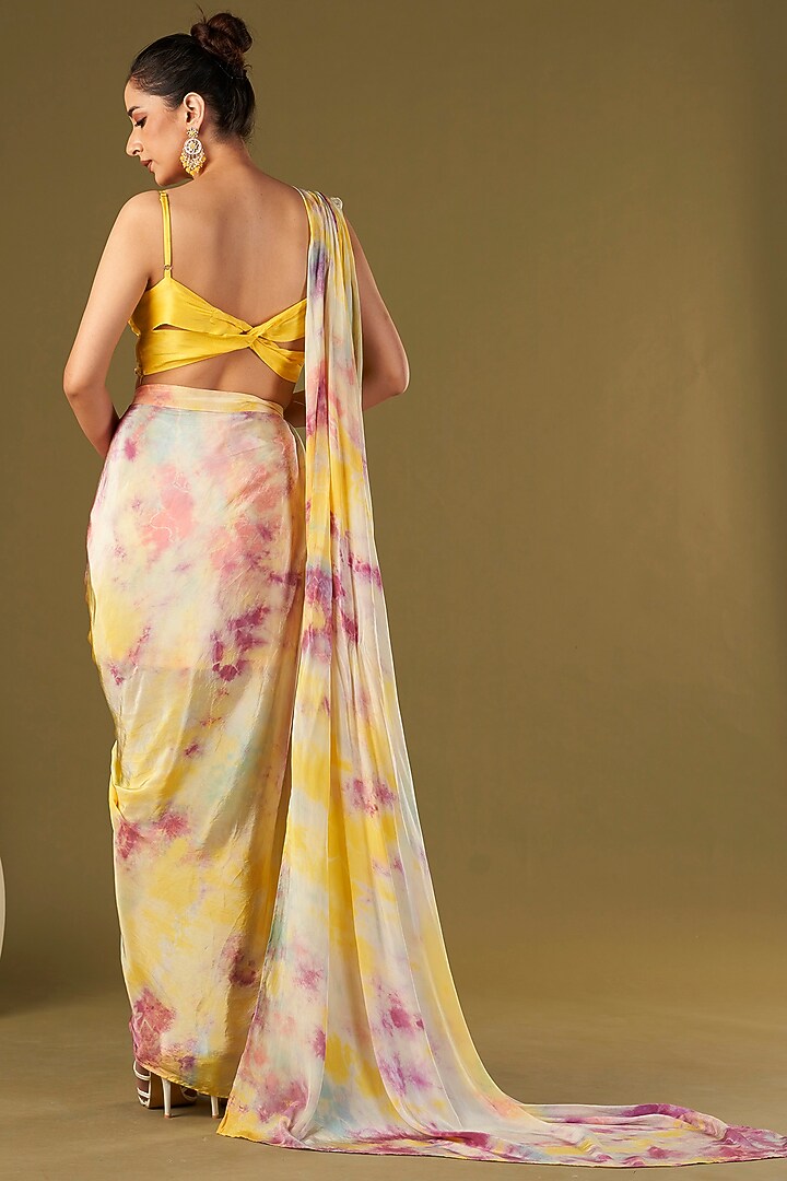 Multi-Colored Viscose Crepe Tie-Dye Draped Party Wear Saree Set by Affroz at Pernia's Pop Up Shop