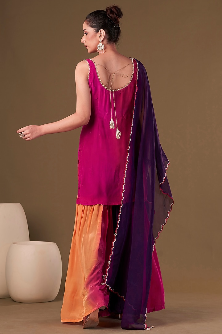 Crimson Viscose Crepe Ombre Party Wear Sharara Set by Affroz at Pernia's Pop Up Shop