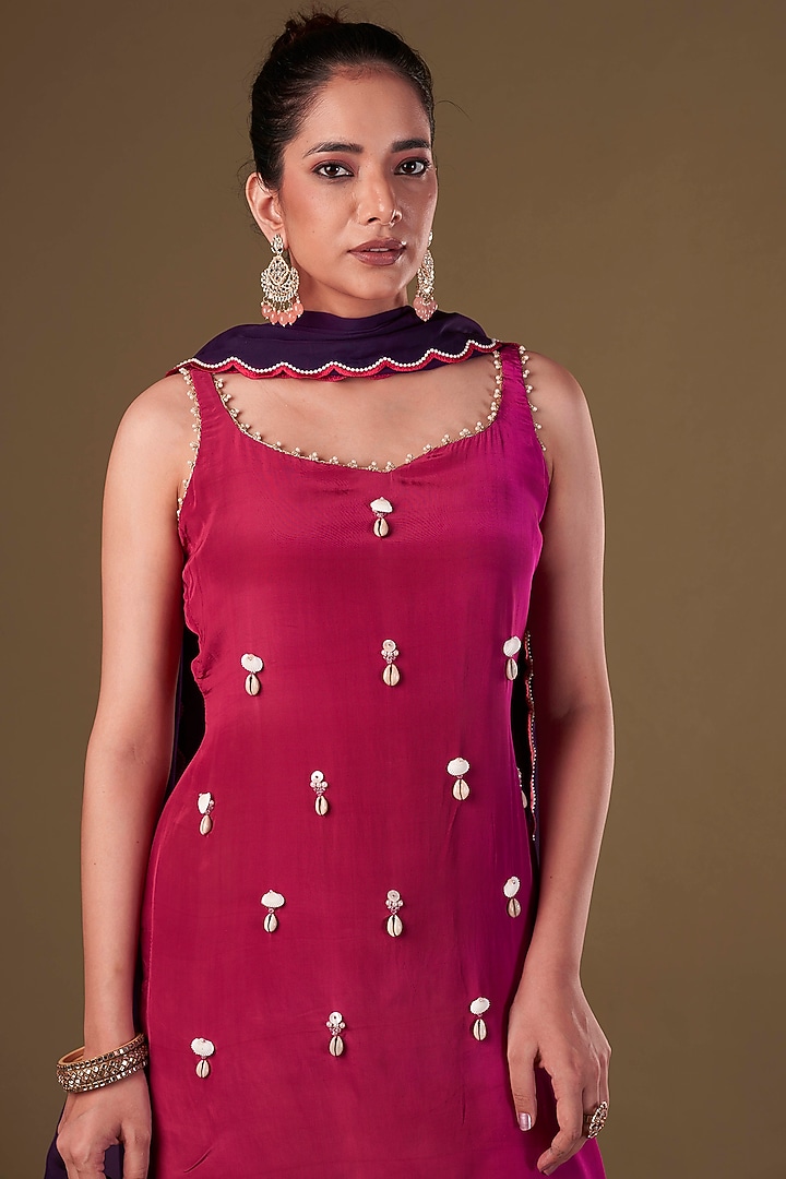 Crimson Viscose Crepe Ombre Party Wear Sharara Set by Affroz at Pernia's Pop Up Shop
