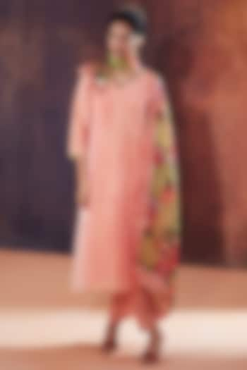 Pink Tissue Silk Hand Embroidered Pleated A-Line Kurta Set by Affroz at Pernia's Pop Up Shop