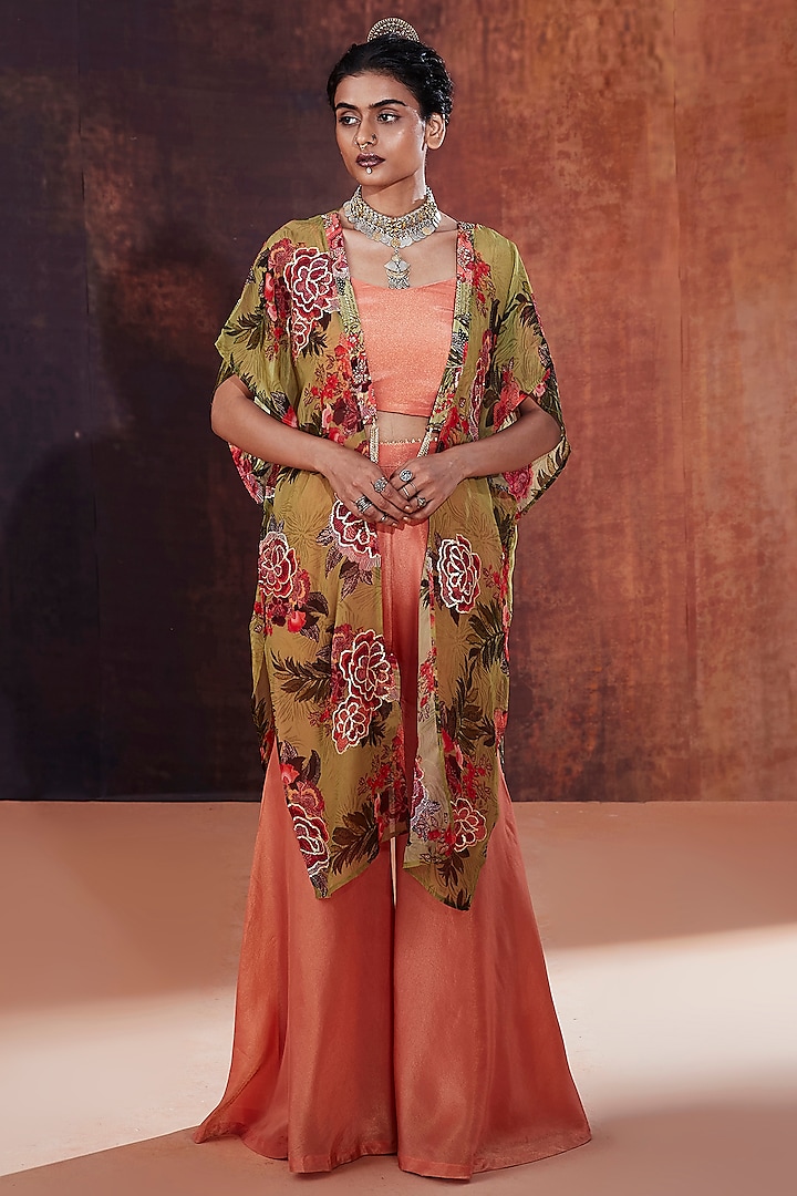 Coral Tissue Silk Sharara Set by Affroz at Pernia's Pop Up Shop