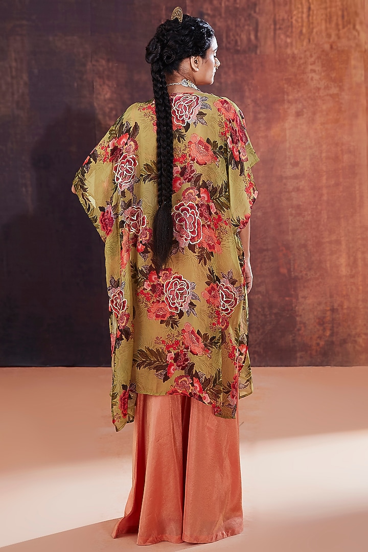 Coral Tissue Silk Party Wear Sharara Set by Affroz at Pernia's Pop Up Shop