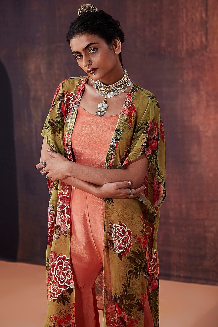 Coral Tissue Silk Party Wear Sharara Set by Affroz at Pernia's Pop Up Shop