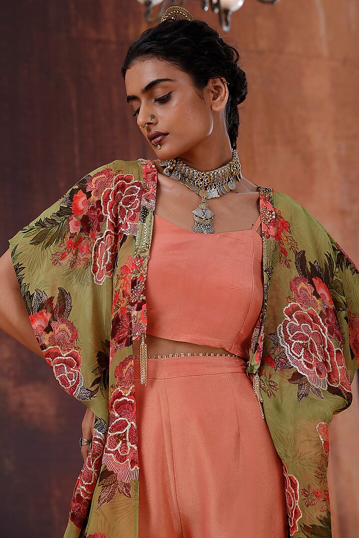 Coral Tissue Silk Party Wear Sharara Set by Affroz at Pernia's Pop Up Shop