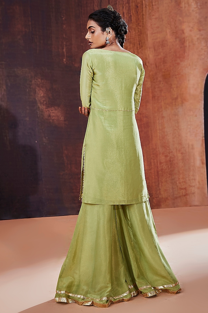 Green Tissue Silk Party Wear Sharara Set by Affroz at Pernia's Pop Up Shop