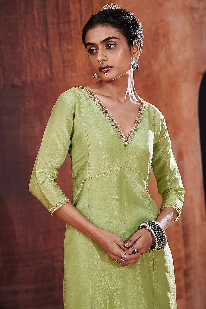 Green Tissue Silk Party Wear Sharara Set by Affroz at Pernia's Pop Up Shop