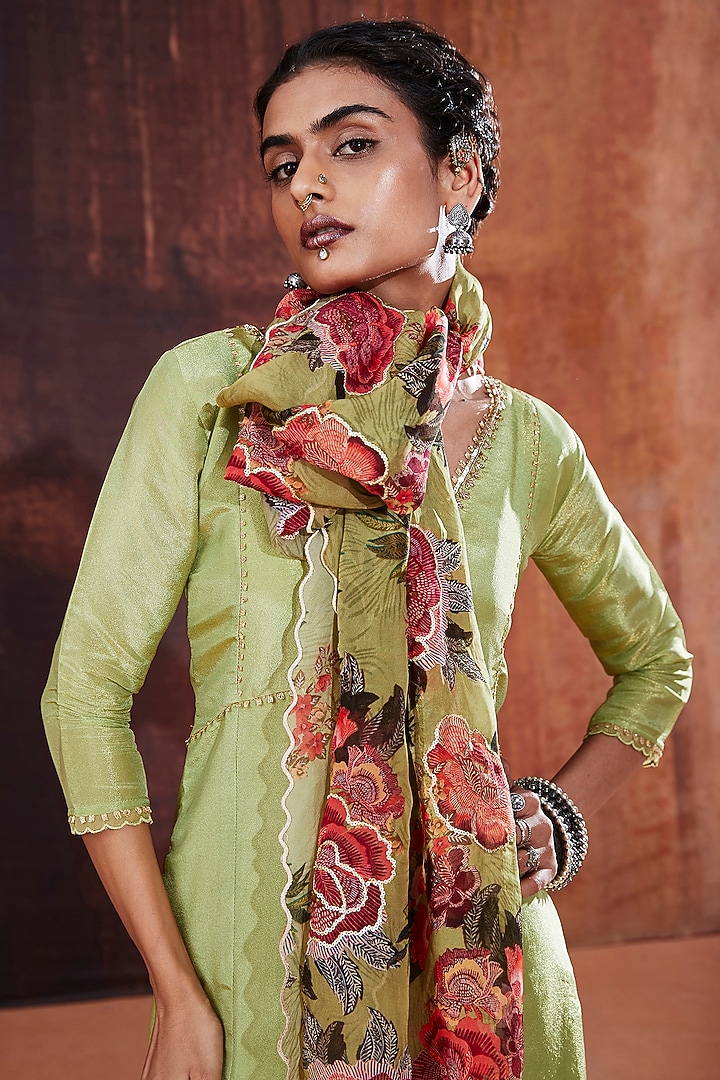 Green Tissue Silk Party Wear Sharara Set by Affroz at Pernia's Pop Up Shop