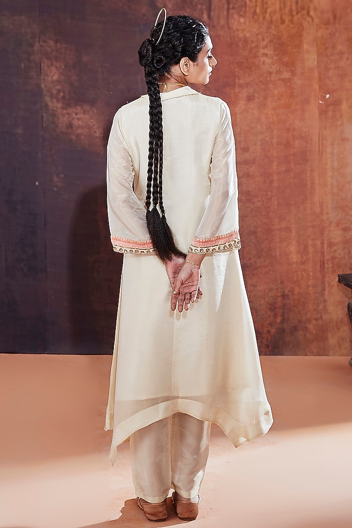Ivory Tissue Silk Hand Embroidered Kurta Set by Affroz at Pernia's Pop Up Shop
