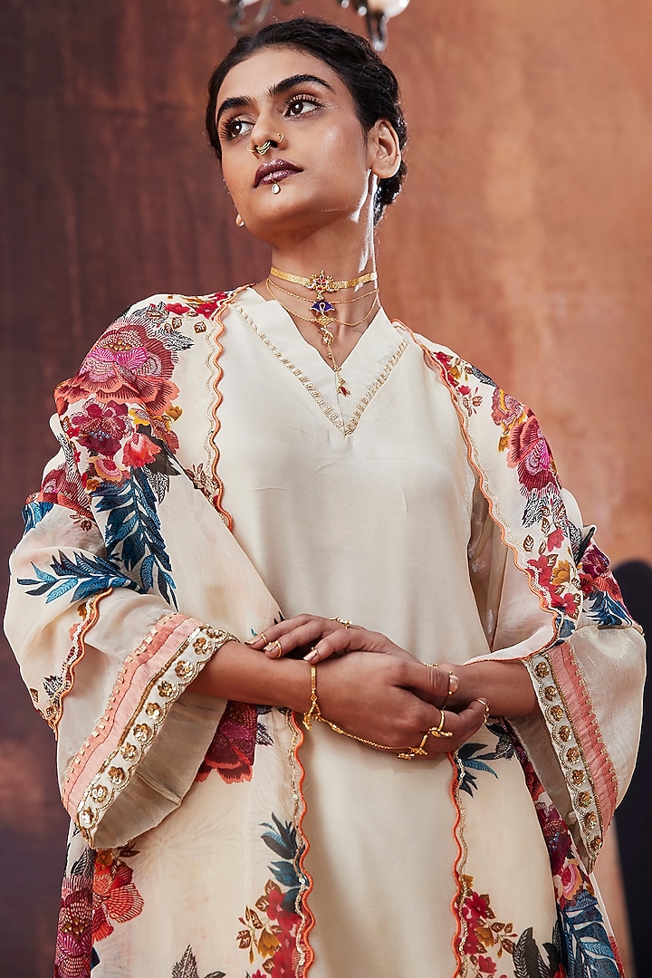 Ivory Tissue Silk Hand Embroidered Kurta Set by Affroz at Pernia's Pop Up Shop