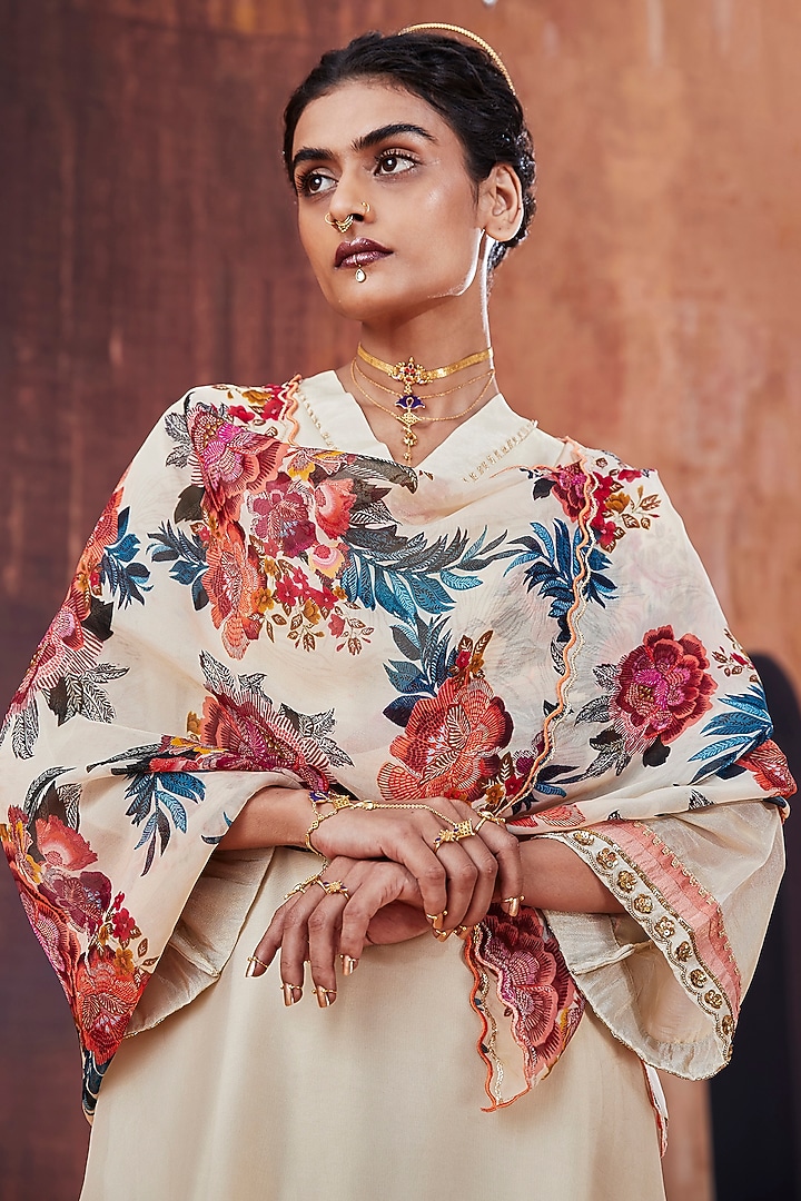 Ivory Tissue Silk Hand Embroidered Kurta Set by Affroz at Pernia's Pop Up Shop