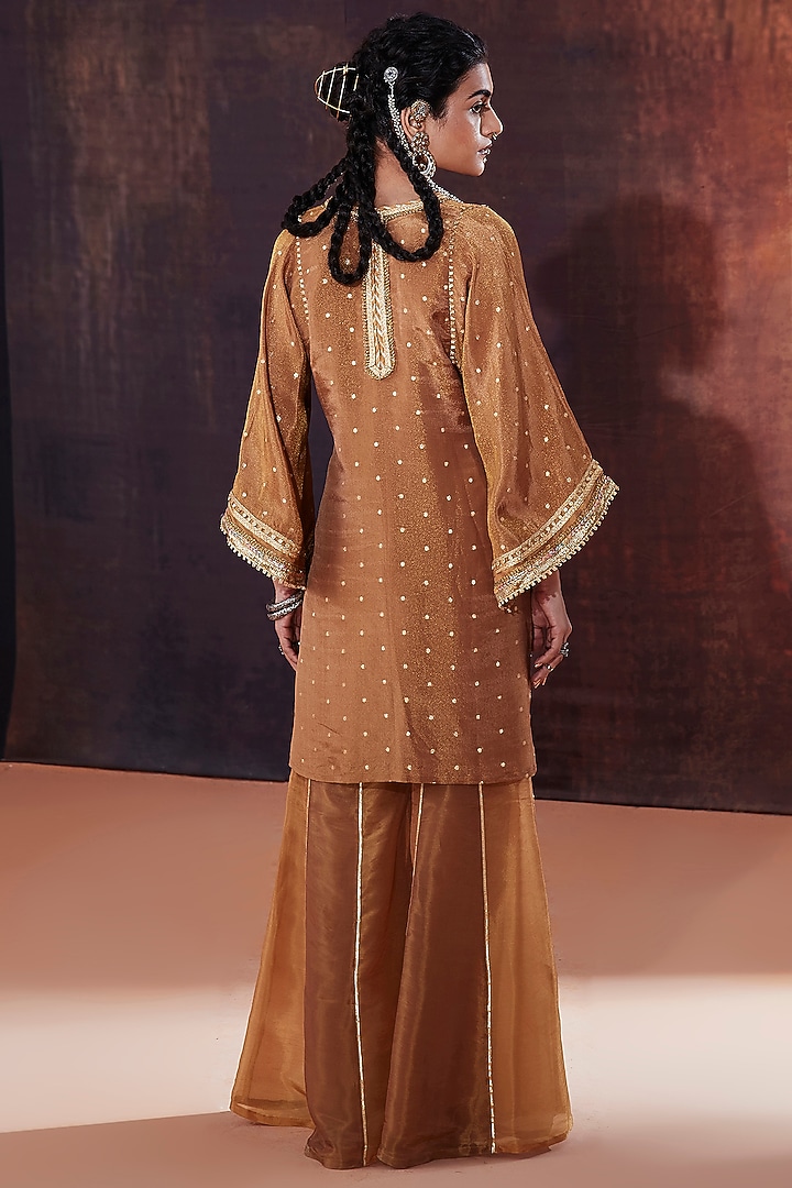 Brown Tissue Silk Party Wear Sharara Set by Affroz at Pernia's Pop Up Shop